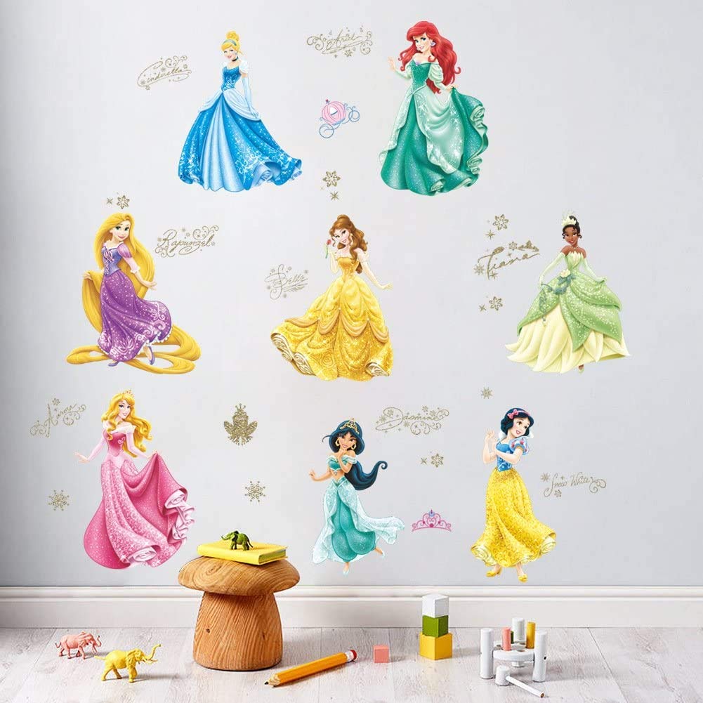 Supzone Princess Wall Stickers - Removable Nursery & Girls Bedroom Wall Decals - Cute Wall Art Décor for Kids Room, Baby Shower & Birthday Party Decorations