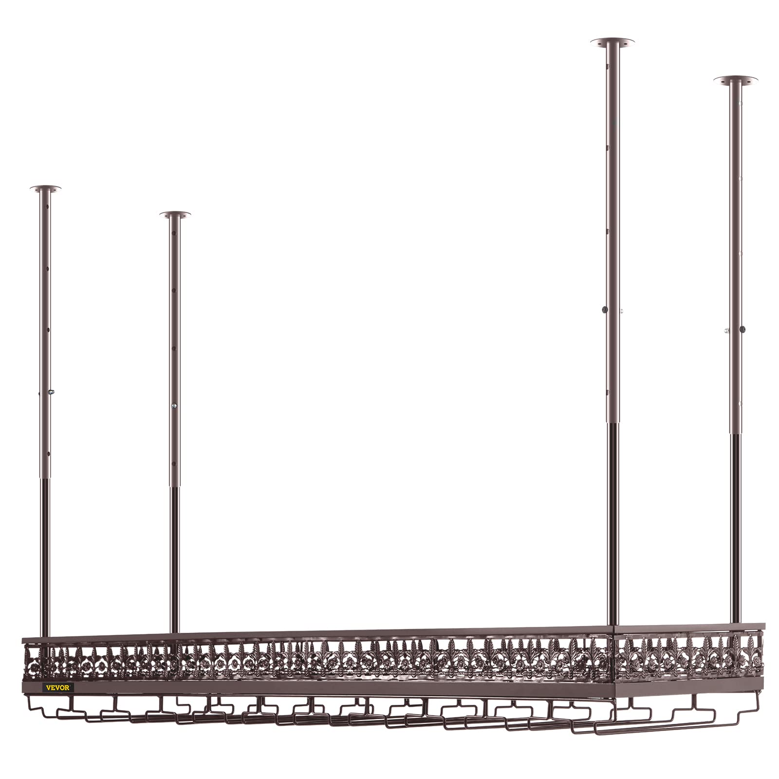 VEVOR Copper Ceiling Wine Glass Rack - 46.9 x 13 Inch Adjustable Height (18.9-35.8 Inch) - Holds 33 Glasses & 33 lbs - Modern Style for Home Bar, Restaurant, or Wine Cellar Storage