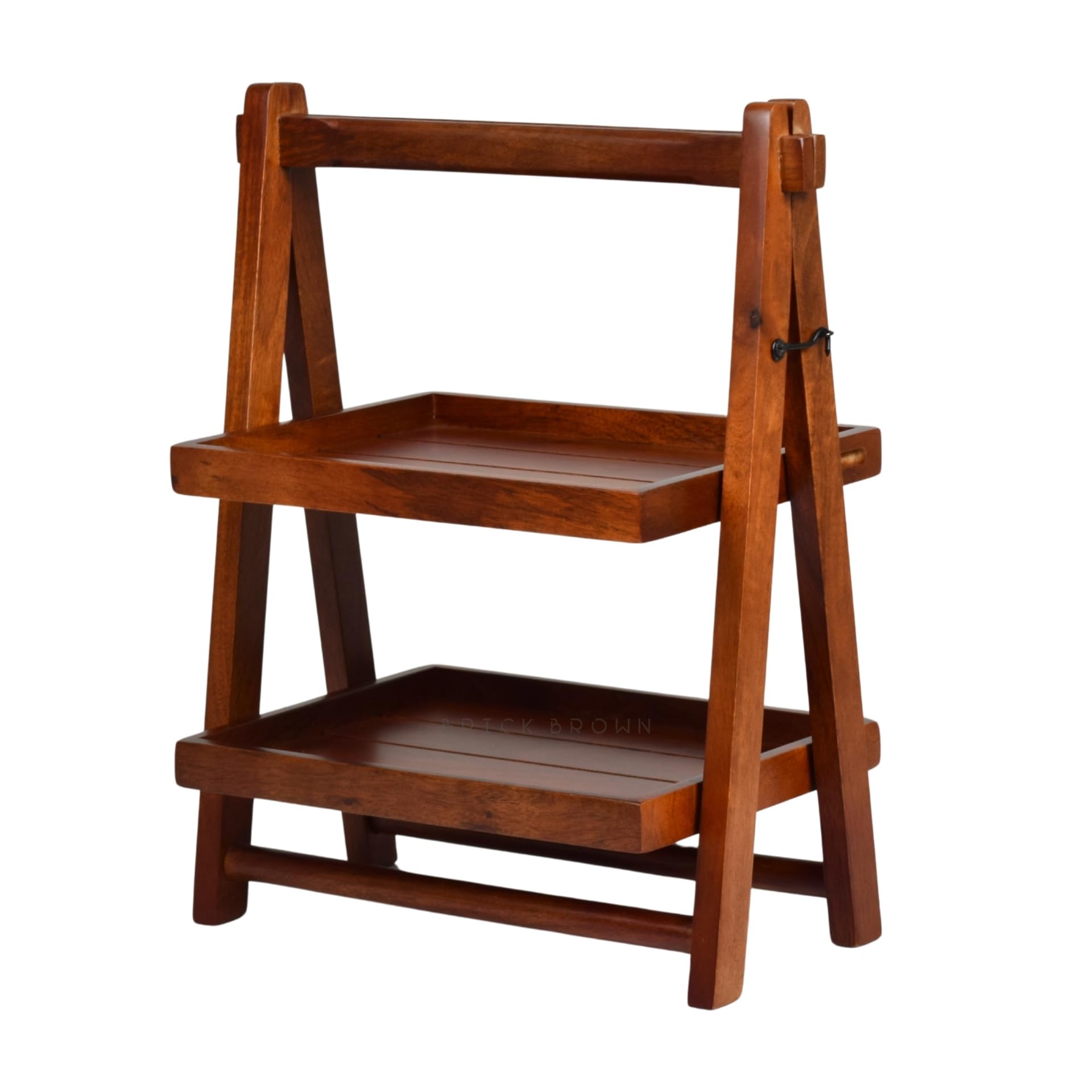 Brick Brown ® Handcrafted Premium Foldable Wooden Organizer with Double Tray | Wooden Grocery Rack - Small Mahogany Rectangular (16x12x8.3 inches) | Perfect for Kitchen Countertops, Pantry Storage & Office Desk Organization