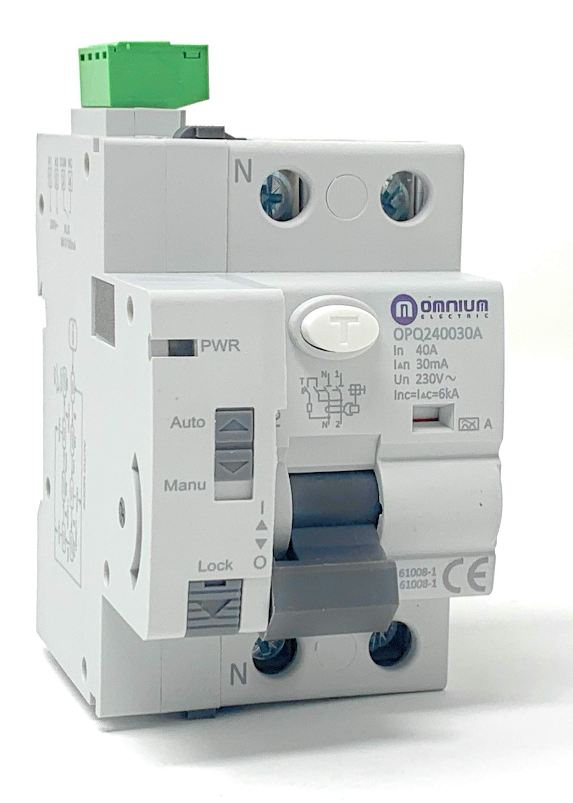 OMNIUM ELECTRIC - Auto-Resetting Differential Circuit Breaker 6kA, 2P - 40A, 30mA Class A Super-Immunized - Ideal for Home & Industrial Electrical Protection