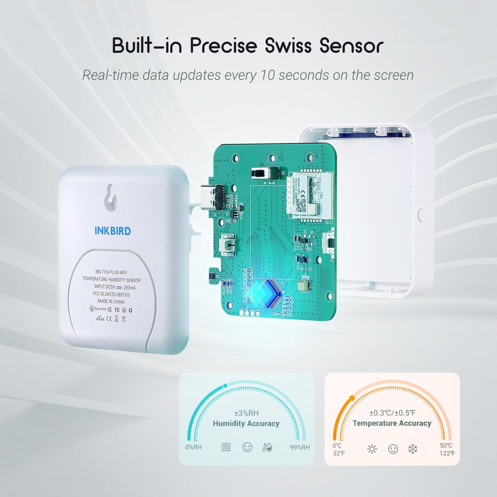 WiFi Hygrometer Thermometer IBS TH3 WIFI PLUS - Smart Indoor Humidity & Temperature Monitor for Home, Greenhouse, Baby Room - Real-Time Remote Monitoring via App