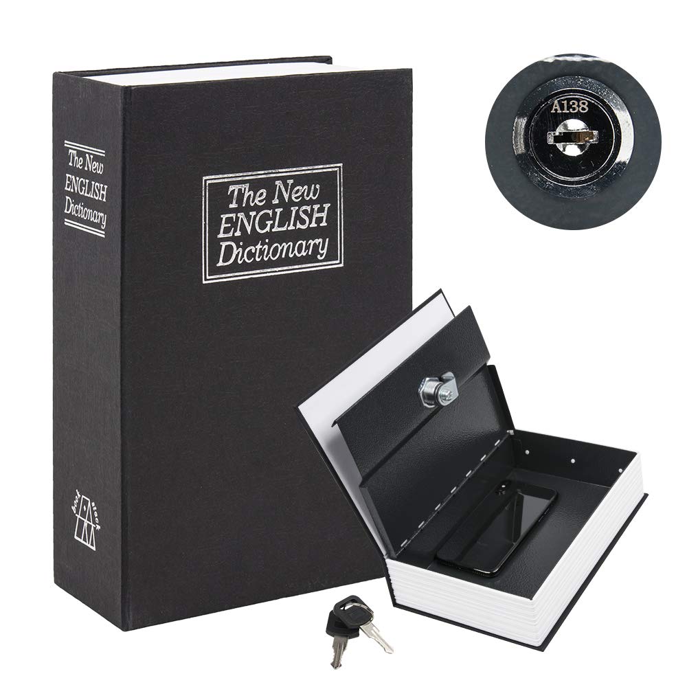 KYODOLED Book Safe with Key & Combination Lock - Portable Metal Hidden Safe Box | Discreet Dictionary Diversion Safe (9.5 x 6.1 x 2.2 inches) - Perfect for Home Security, Cash Storage & Valuables Protection