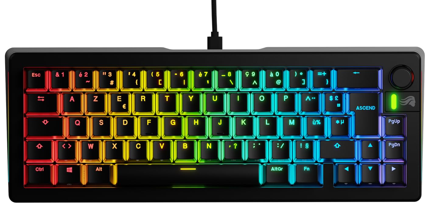 Glorious GMMK 3 65% Compact Custom Mechanical Gaming Keyboard - Hot Swappable 3/5 Pin Switches, Modular Gaskets, Doubleshot PBT Keycaps, Aluminum Plate - French AZERTY Layout (Black) | Perfect for Esports, Office Work & Programming
