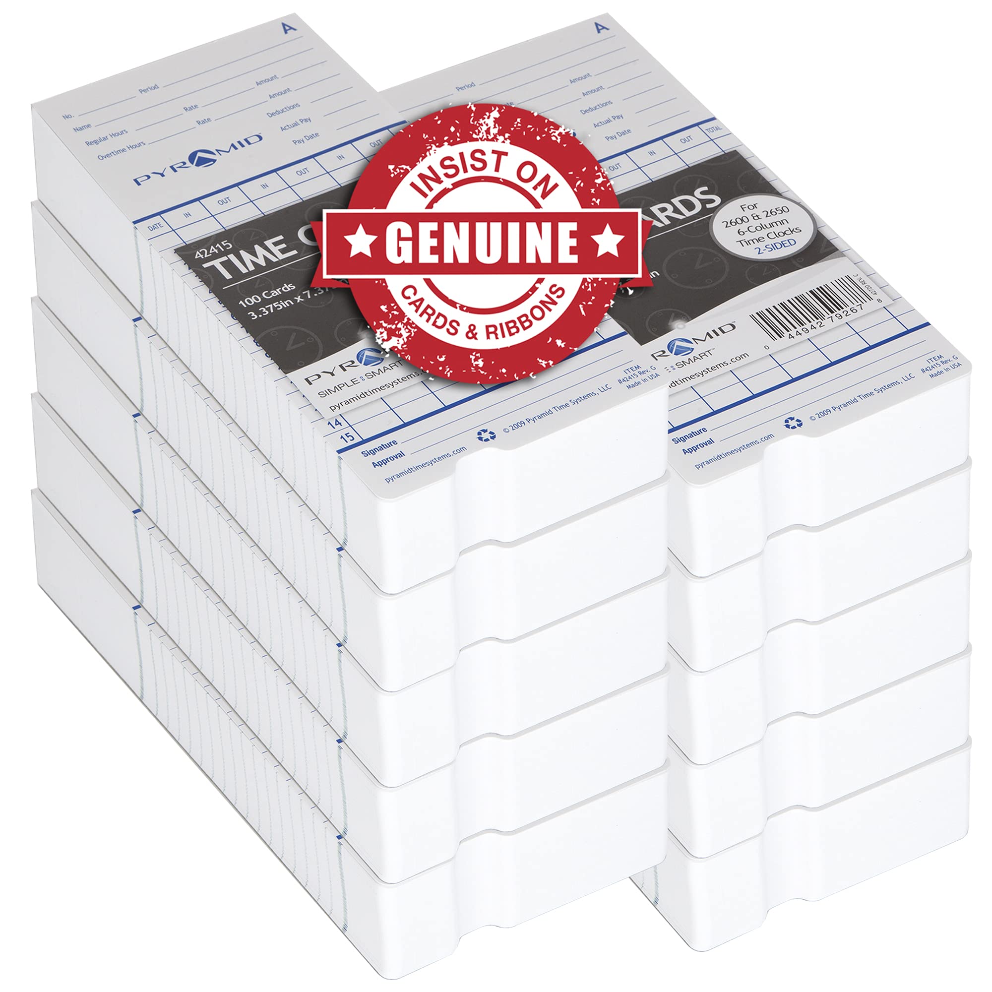 Pyramid Time Systems 42415MB 1000 Count Authentic Time Cards for 2600 & 2650 Time Clocks - Bulk Pack for Employee Time Tracking, Payroll Management & Office Attendance Systems