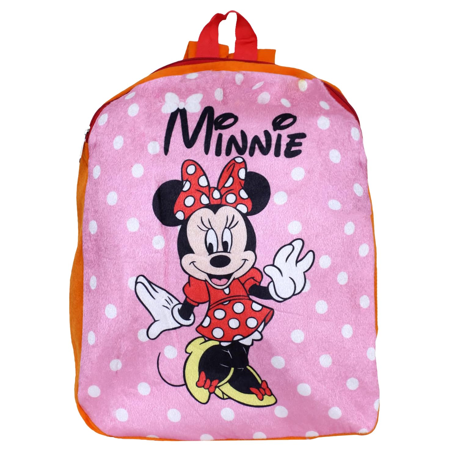 Disney Minnie Mouse Velvet Kids School Backpack for Boys & Girls - 2 Compartment Book Bag with Adjustable Straps | Durable Student Backpack for Elementary School, Daycare & Travel | Orange