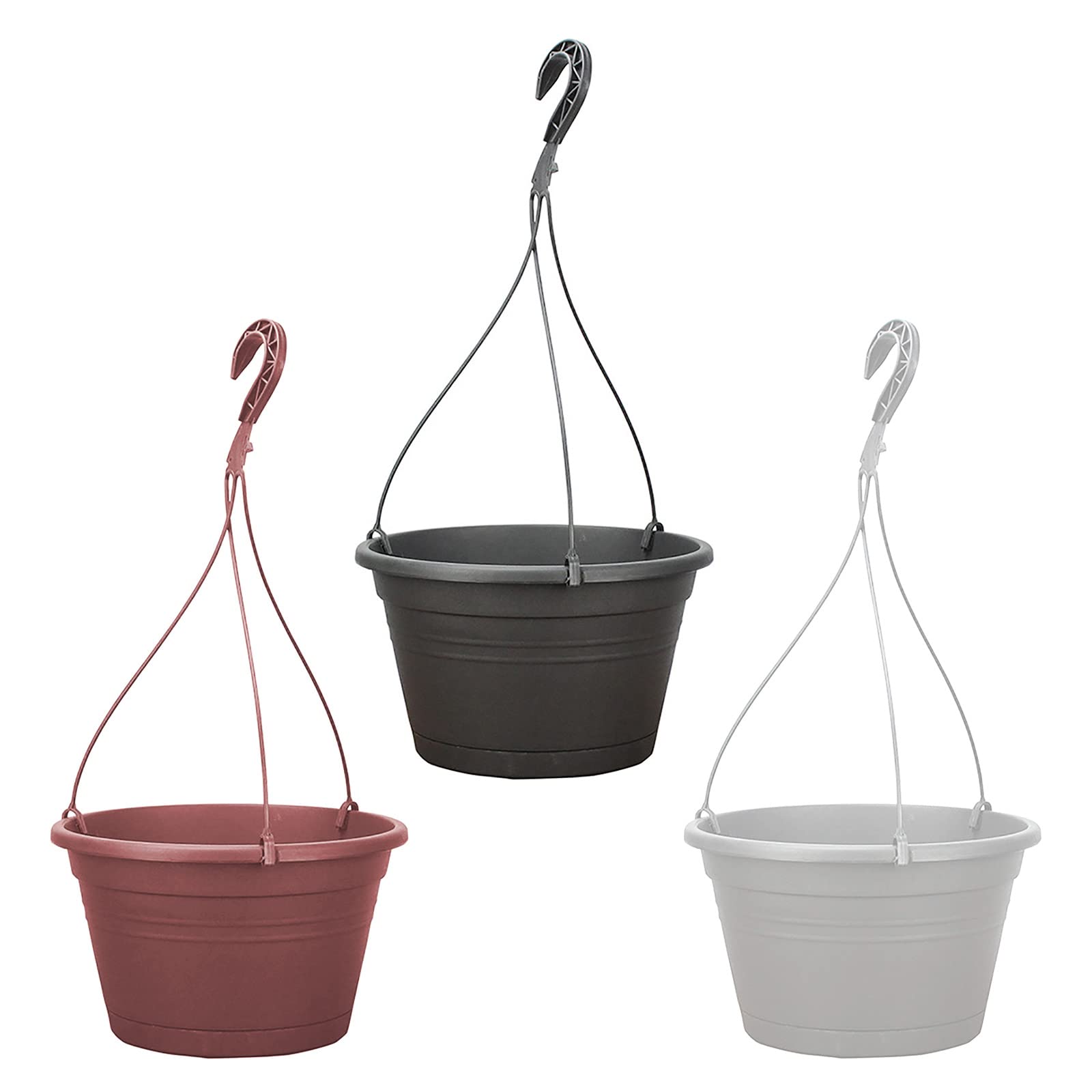 Kuppn 3-Pack Plastic Hanging Planters with Hooks - Durable Flower Basket Pots for Fence, Railing & Wall - Multi-Color Outdoor/Indoor Plant Containers for Herbs, Flowers & Succulents