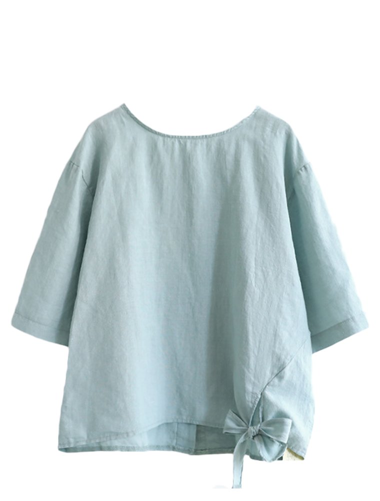 Minibee Women's Cotton Linen Blouse - Soft & Breathable Cute Tunics Tops Shirt for Casual Wear, Office & Summer Outfits