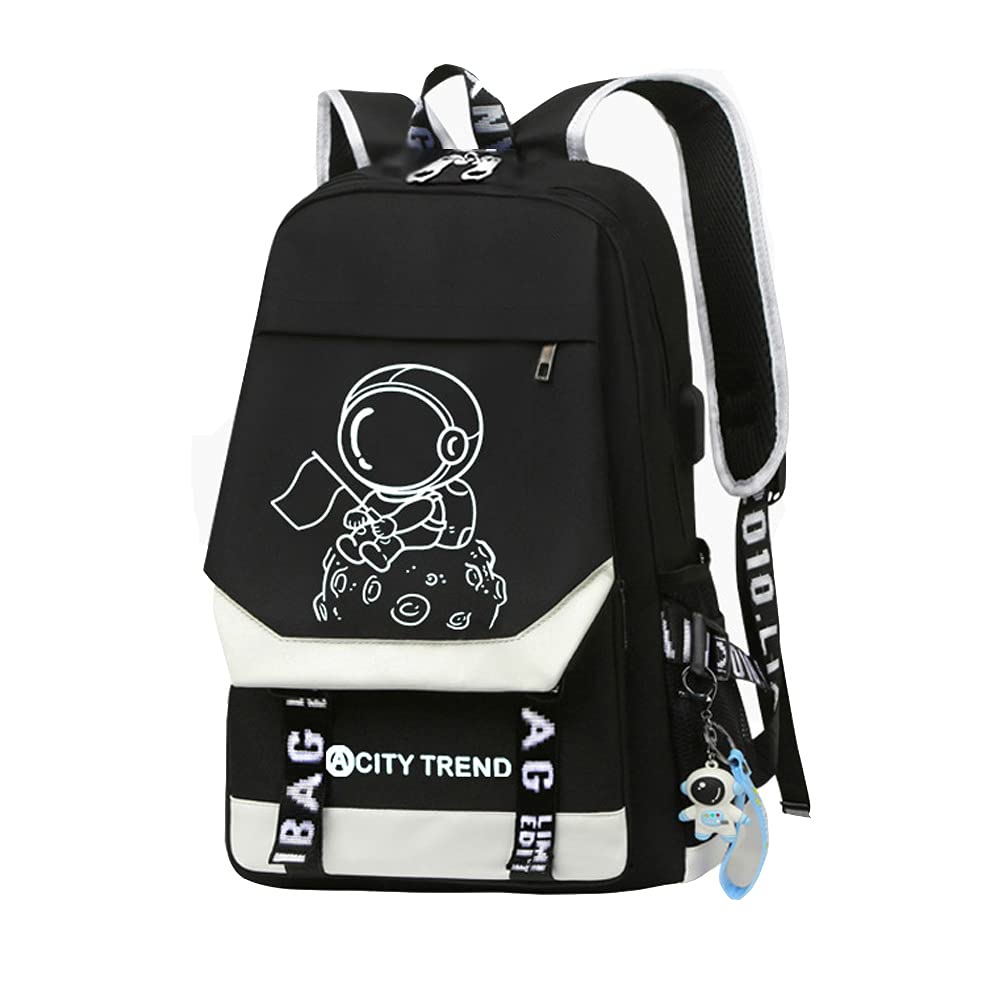 Stylish USB Charging Laptop Backpack for College & Work - Lightweight Daypack with Astronaut Glow-in-the-Dark Design - Perfect for School, Office & Travel (Men & Women)