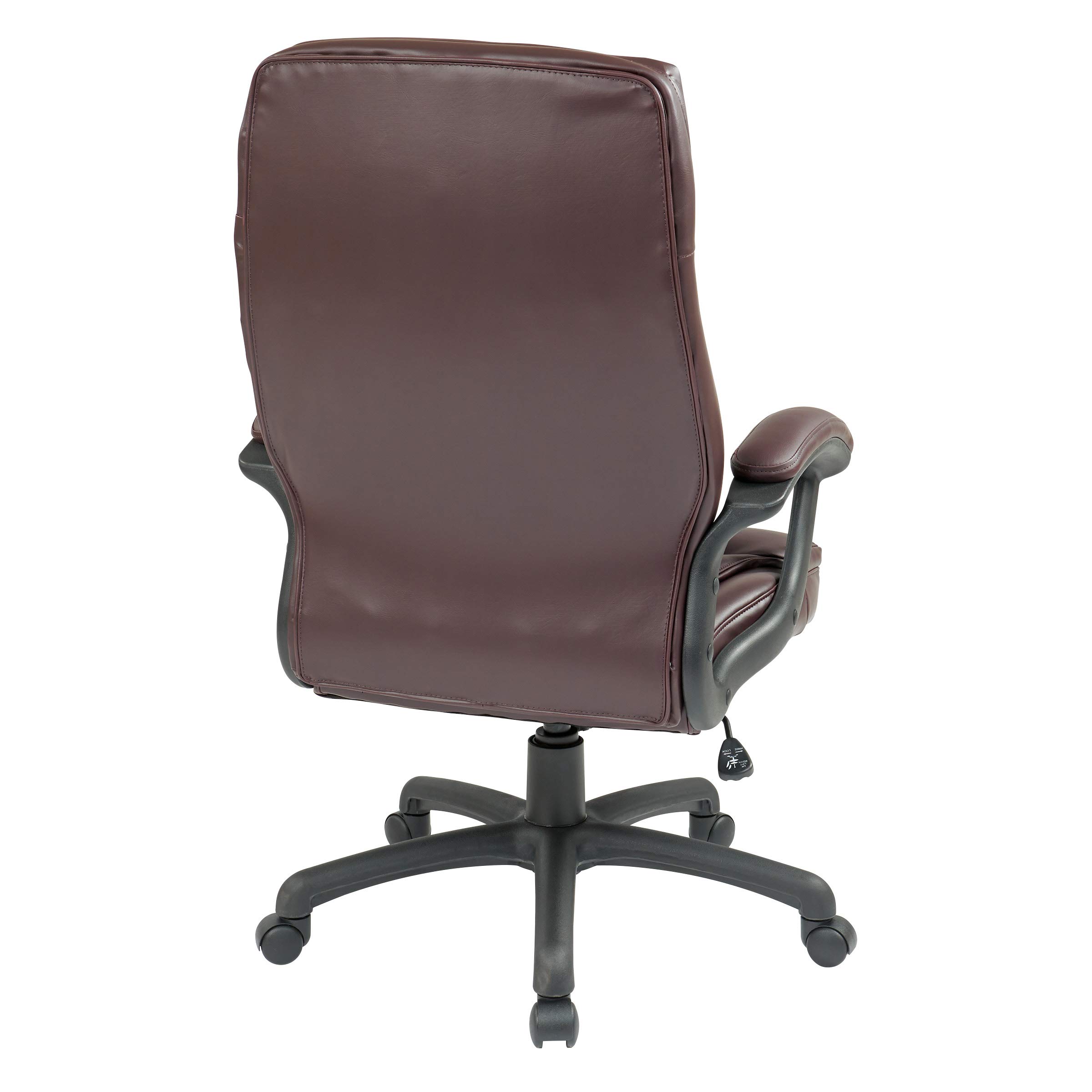 Office Star EC Series Executive Bonded Leather High Back Adjustable Office Chair with Thick Padded Contour Seat & Locking Tilt Control - Burgundy | Ergonomic Desk Chair for Home Office, Conference Room & Executive Workspace