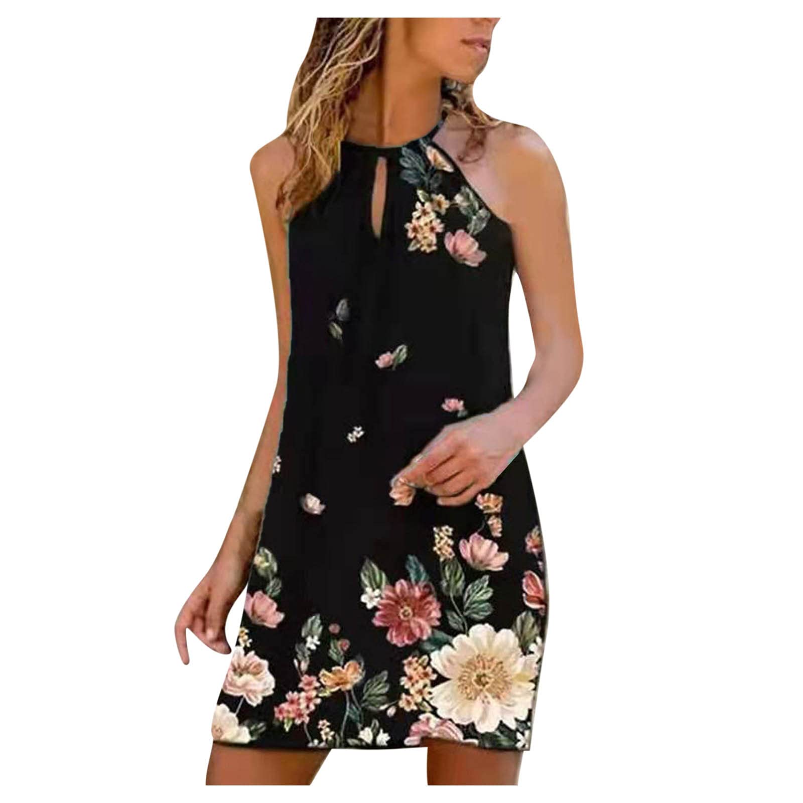 haoricu Women's Summer Beach Gown - Boho Print Sling Round Neck Vest Mini Dress Plus Size - Perfect for Beach Vacations, Pool Parties & Boho Fashion Outfits