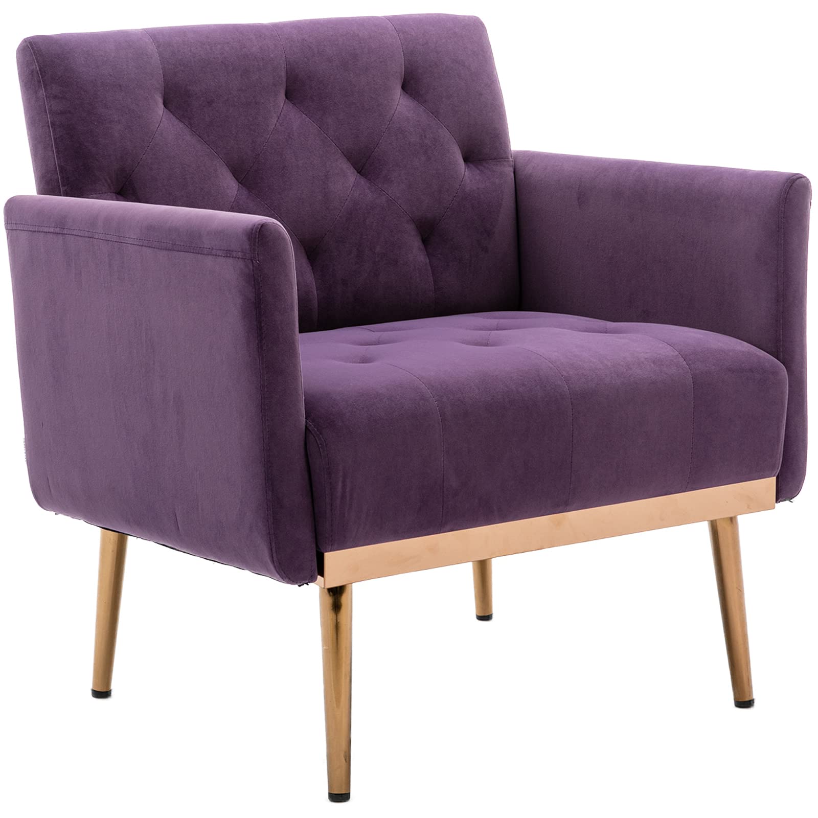 Modern Velvet Accent Chair with Gold Metal Feet - Luxurious Living Room & Bedroom Lounge Chair, Compact Single Sofa for Small Spaces, Perfect TV Armrest Seat for Home, Office or Coffee Shop (Purple) - Ideal for Relaxing, Reading & Entertaining Guests
