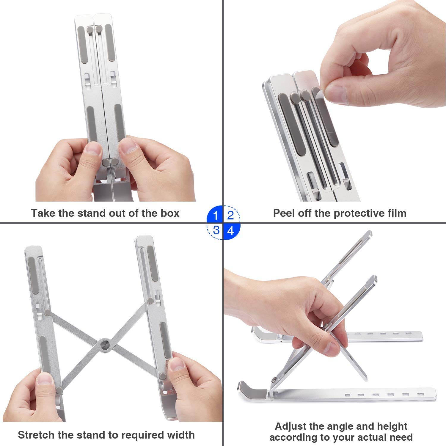 Adjustable & Foldable Aluminum Laptop Stand for Desk - Portable Ergonomic Computer Riser for MacBook, Air, Pro - Perfect for Home Office, Gaming & Travel Use