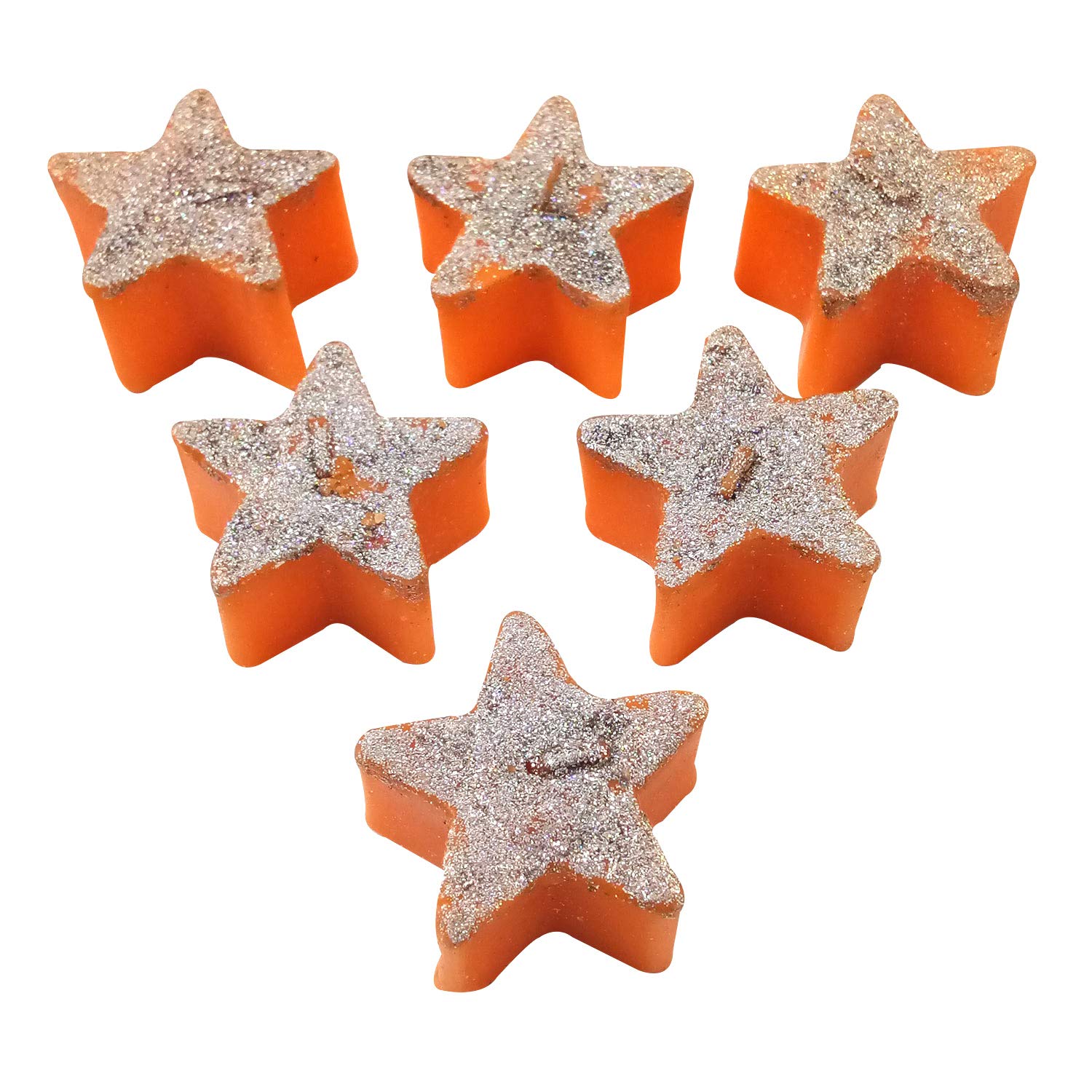 Handmade Star-Shaped Floating Aroma Candles - Pack of 6 (Orange) | Christmas Decor & Gift | Certified Indian Artisan Crafted | Perfect for Holiday Parties, Home Fragrance & Relaxation