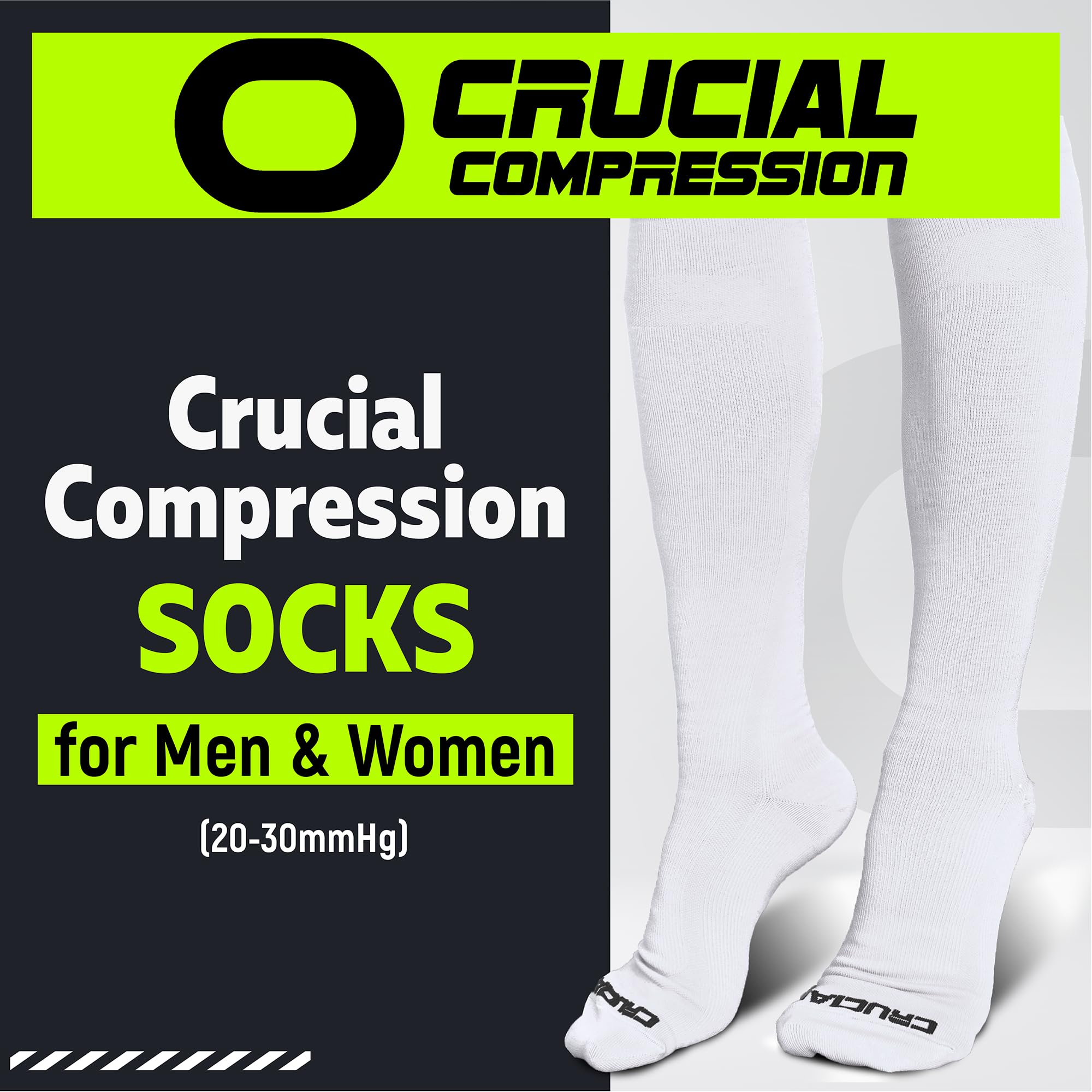 Best Crucial Compression Socks for Men & Women (20-30mmHg) - Running, Athletic, Travel, Nursing & Varicose Vein Relief - Perfect for Sports, Work & Long Flights