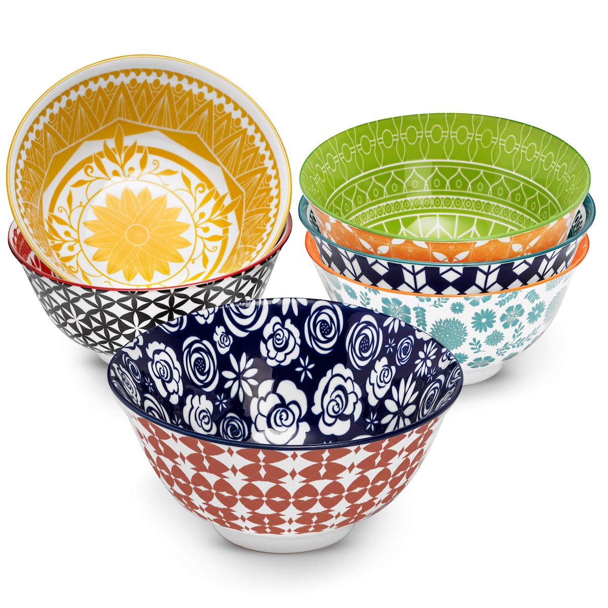 Annovero 16oz Cereal & Pasta Bowls Set - Colorful Porcelain Salad Plates & Serving Dishes for Breakfast, Oatmeal, Chili, Soup - Microwave & Dishwasher Safe Dinnerware - Perfect for Family Meals, Dinner Parties & Everyday Use