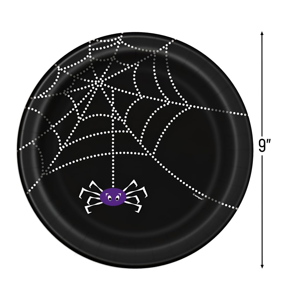 Spider Web Design 9-Inch Round Disposable Paper Dinner Plates - 8 Pack, Halloween Party Decorations for Themed Events, Home Decor, and Spooky Celebrations
