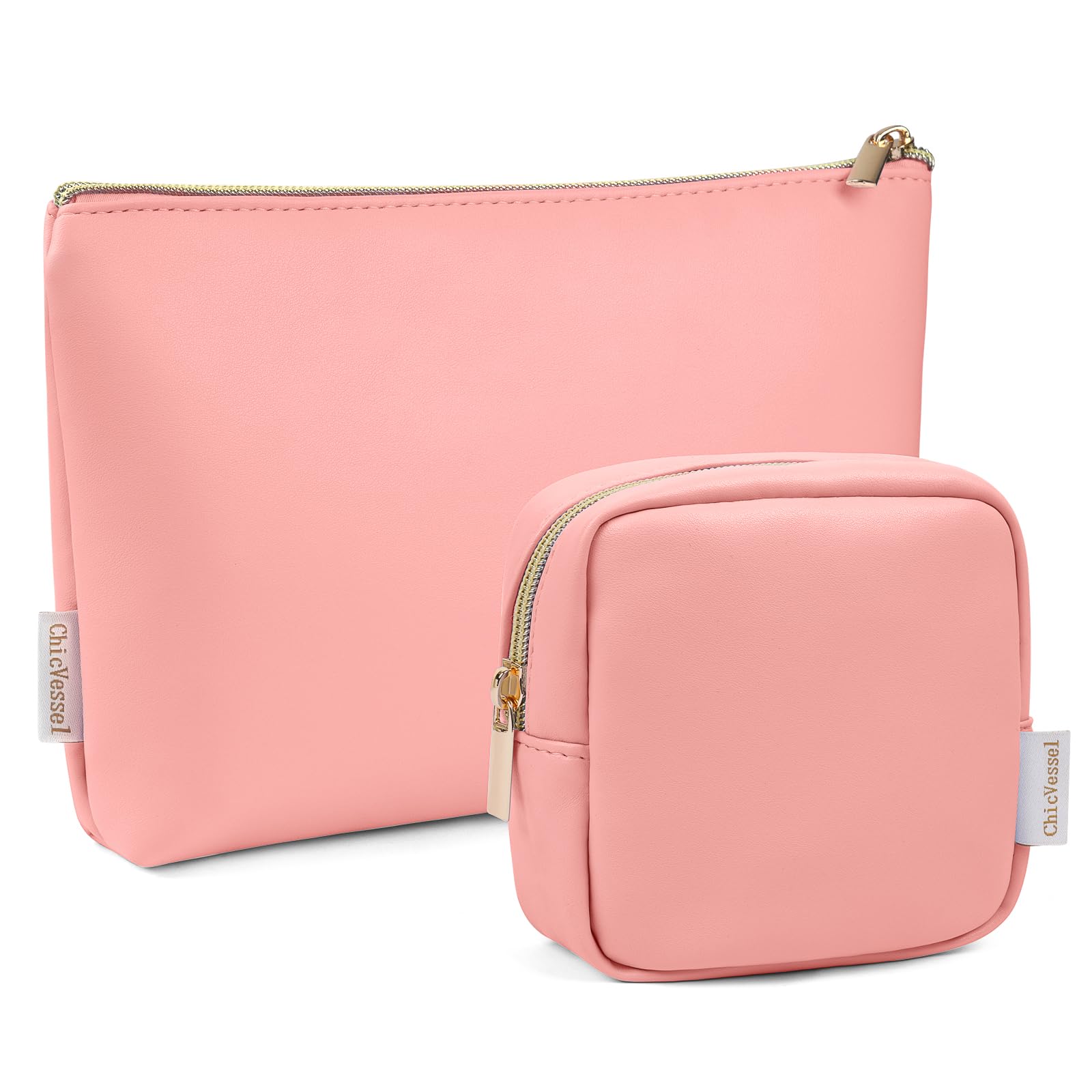 2 Pcs Travel Makeup Bag Set - PU Leather Cosmetic Pouch, Portable Small Makeup Organizer for Purse (Pink) | Perfect for Travel, Gym & Daily Essentials Storage