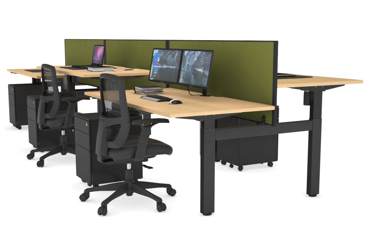 Just Right Height Adjustable 6-Person H Bench Workstation - Black Frame [1600L x 800W with Cable Management] - Perfect for Office, Coworking Spaces & Home Offices