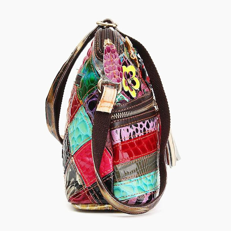 Stylish Women's Patchwork Genuine Leather Handbag - Fashionable Crossbody Purse for Work, Travel & Everyday Use