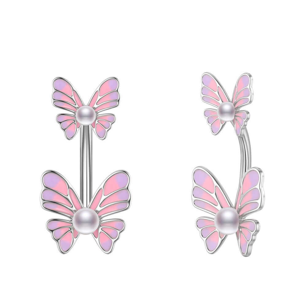 Vibrant Enamel Butterfly Belly Button Rings | WH2797 - Stylish Body Jewelry for Summer, Beach & Festival Outfits