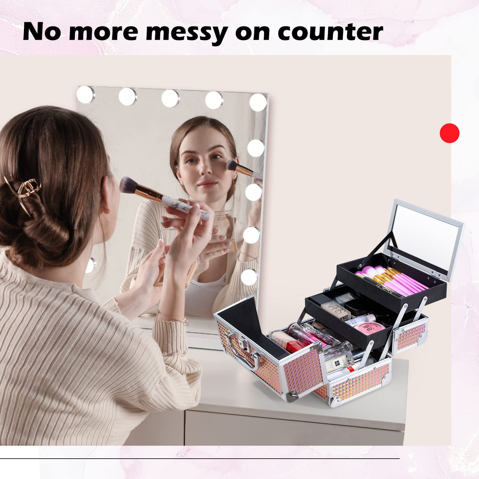 Joligrace Lockable Makeup Train Case with Mirror & 2-Tier Tray - Portable Cosmetic & Jewelry Organizer with Keys, Handle for Travel Storage | Perfect for Salon Professionals & Home Beauty Organization