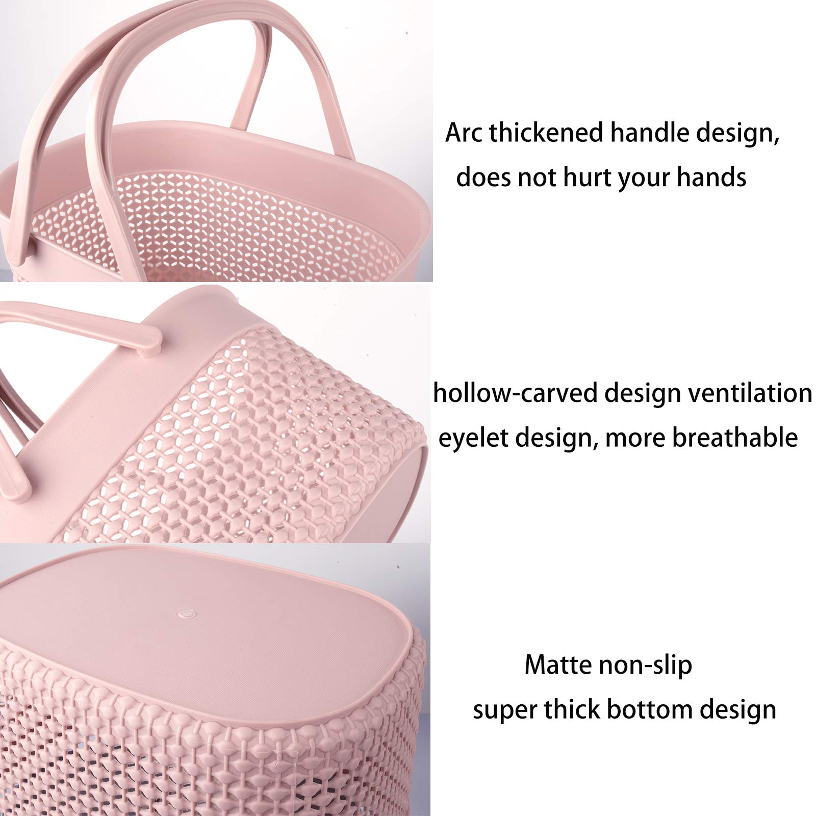Rejomiik 2 Pack Plastic Shower Caddy Basket - Portable Bathroom Organizer with Handles, Toiletry Storage Bin for College Dorm, Camping, Gym & Kitchen (Pink) - Perfect for Small Space Organization & Travel Essentials