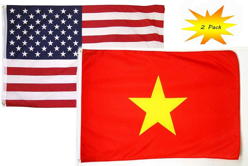 2 Pack USA & Vietnam Flag Banners - 2x3 ft High Quality Polyester Flags for Patriotic Decor, International Events, and Sports Fan Displays