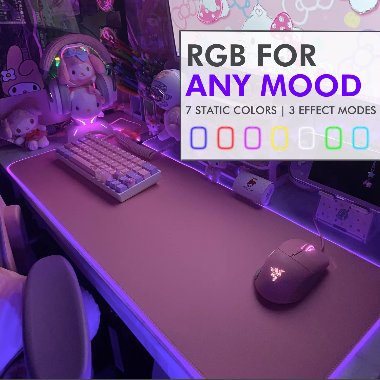 Tilted Nation Pink RGB Gaming Mouse Pad - Large LED Mouse Mat with 8 Light Modes, Smooth Gliding Surface & Easy to Clean | Perfect for Girl Gamers & Streamers | Ideal for Gaming Setup, Office Work & PC Battlestation