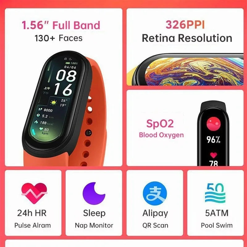 M6 Sport Smartwatch - Fitness Tracker with Heart Rate Monitor, Sleep Tracking, Music Playback & Waterproof Design for Running, Swimming & Outdoor Activities
