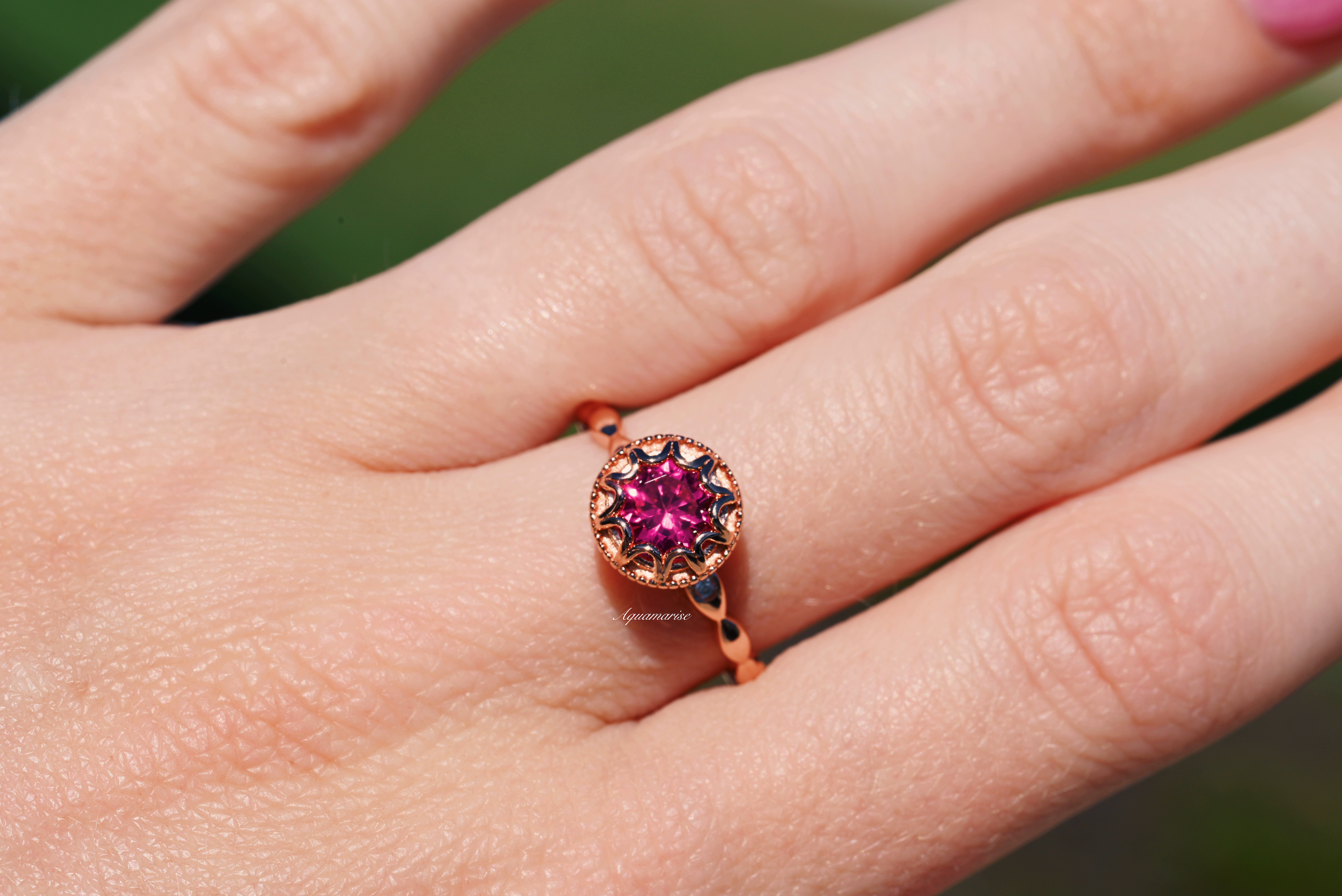 Vintage Ruby Ring 14K Rose Gold Vermeil - Elegant Handmade Jewelry for Women, Perfect Gift for Anniversary, Valentine's Day & Special Occasions