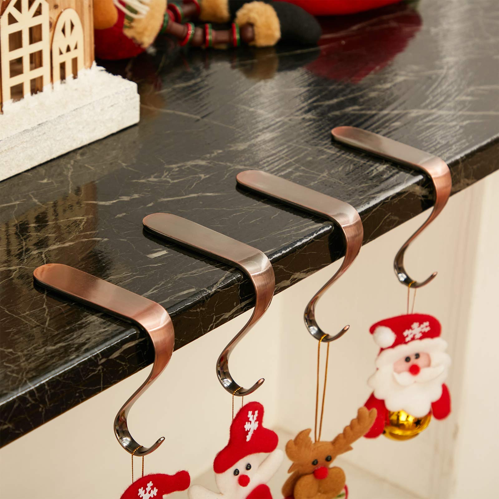 2 Pack Heavy Duty Metal Christmas Stocking Holders - Classic Red Copper Mantel Hangers for Fireplace, Shelf, Window & Table Decor - Perfect for Xmas Party, Holiday Home Decor & Festive Gift Hanging