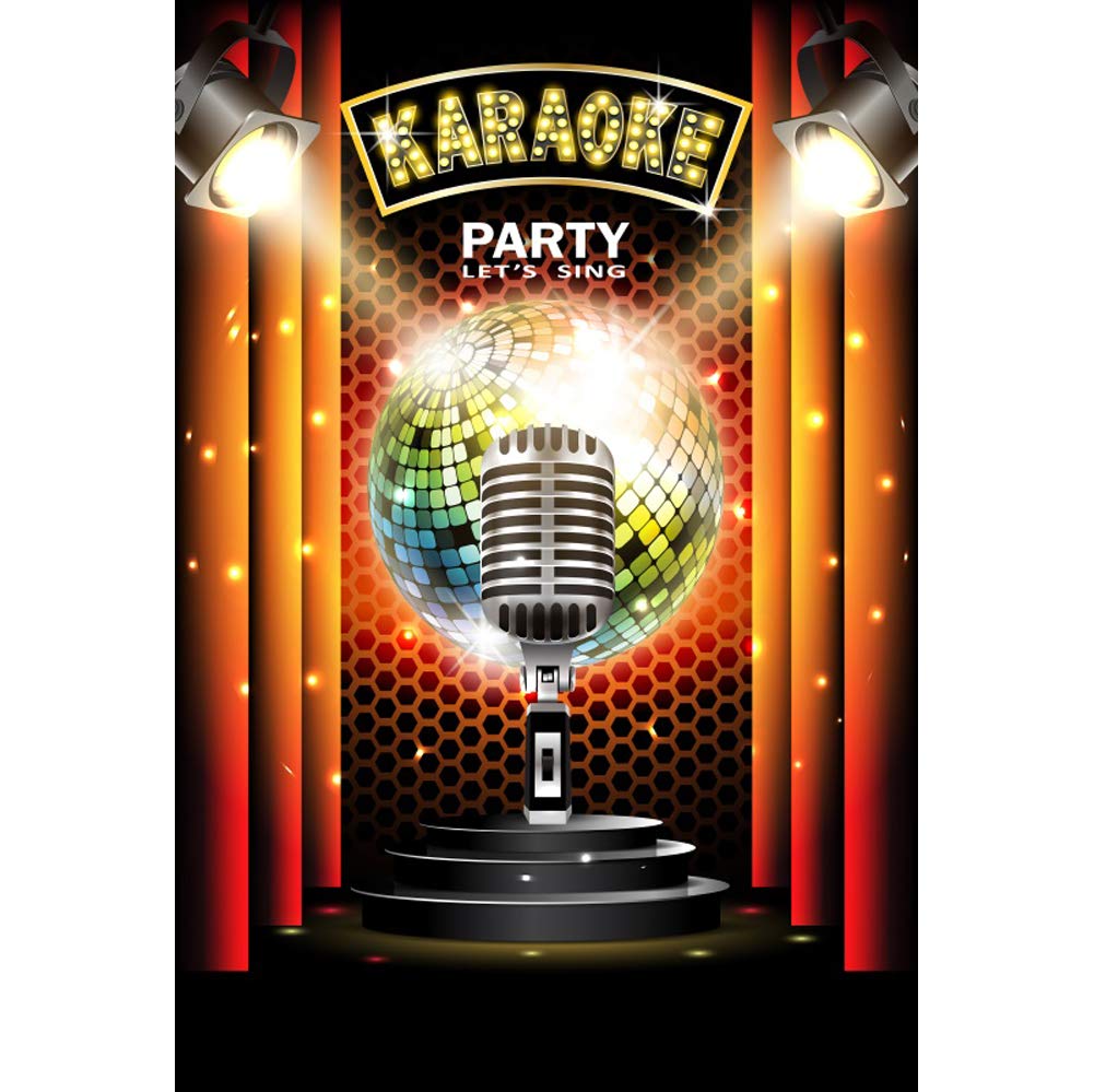 CSFOTO 3x5ft Karaoke Party Backdrop - Night Show Microphone Design Birthday Party Background for Adults & Kids - Singing Party Decorations, Photo Wallpaper - Perfect for Birthday Celebrations, Karaoke Nights & Stage Performances
