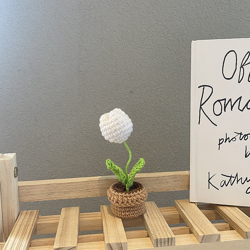 Handmade Crochet Mini Potted Flowers - Small Decorative Artificial Plants for Home, Office, Wedding Decor - Perfect for Table Centerpieces, Shelf Displays & Gift Giving