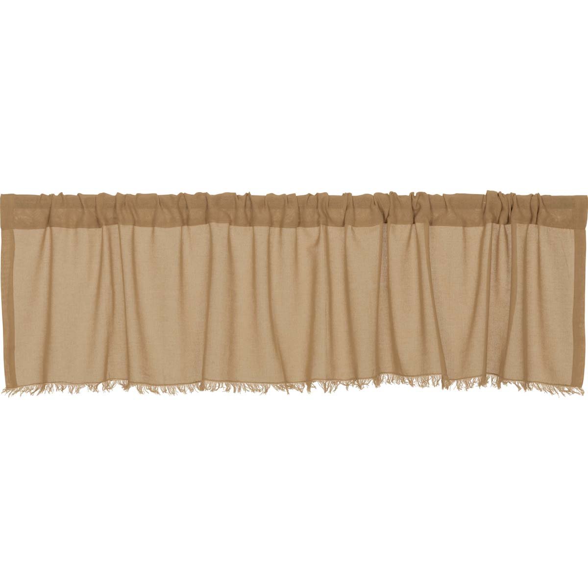 VHC Brands Primitive Farmhouse Kitchen Window Curtains - Tobacco Cloth Tan Fringed Valance, 16x72, Khaki | Rustic Country Decor for Kitchen, Dining Room & Farmhouse Style Homes