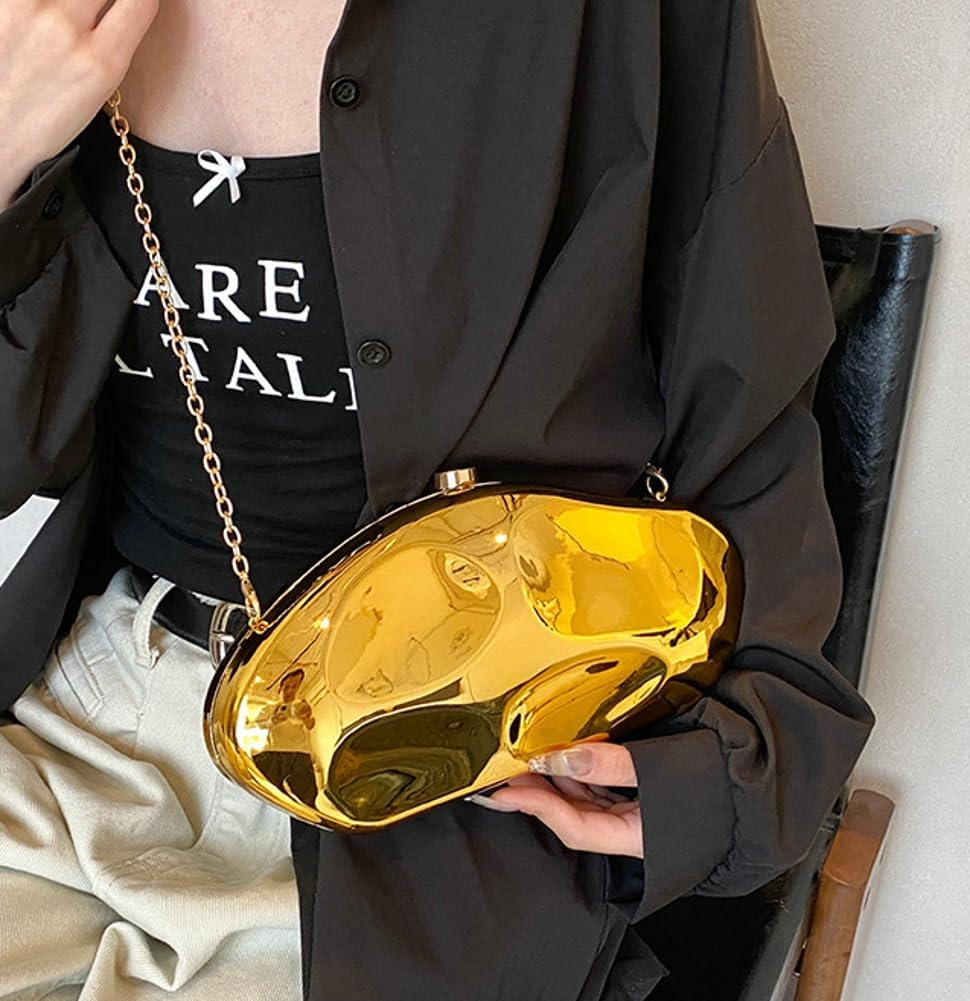 Sparkly Silver Acrylic Clutch Purse for Women - Geometric Metallic Evening Bag & Crossbody Handbag - Perfect for Parties, Weddings, and Night Out Events