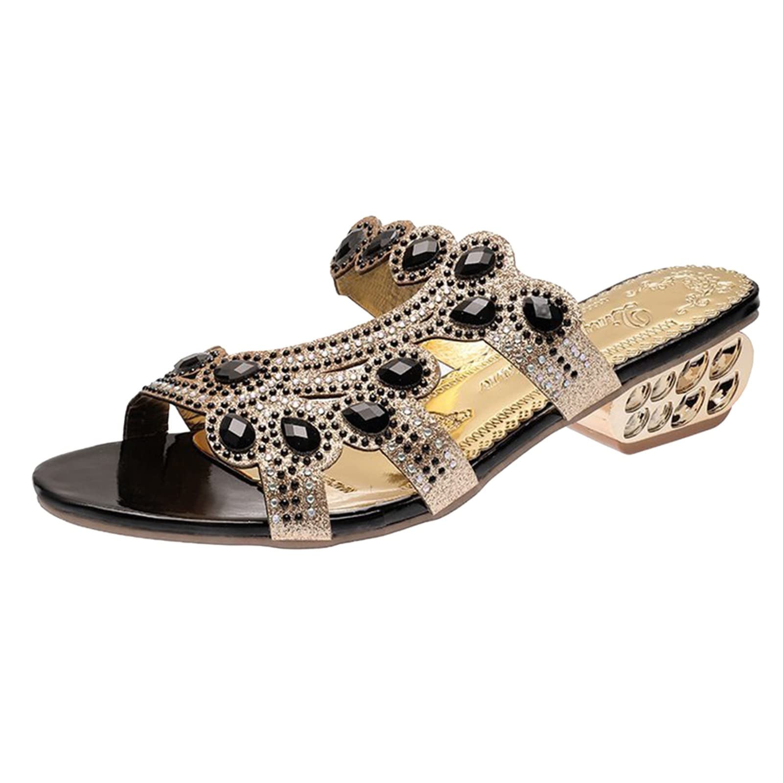 RUIY Women's Rhinestone Summer Slippers - Low Heel Casual Sandals for Spring & Summer Fashion | Perfect for Beach, Pool, and Home Comfort