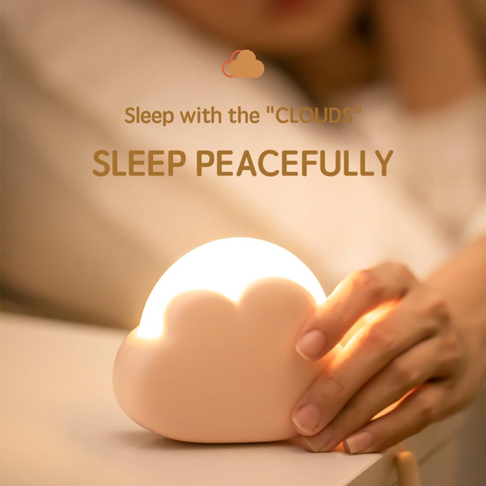 Portable LED Night Light - Rechargeable Cloud Mini Desk Lamp with 4 Lighting Modes, USB Cable & Wrist Strap - Perfect for Kids Bedroom, Camping, Travel & Emergency Use