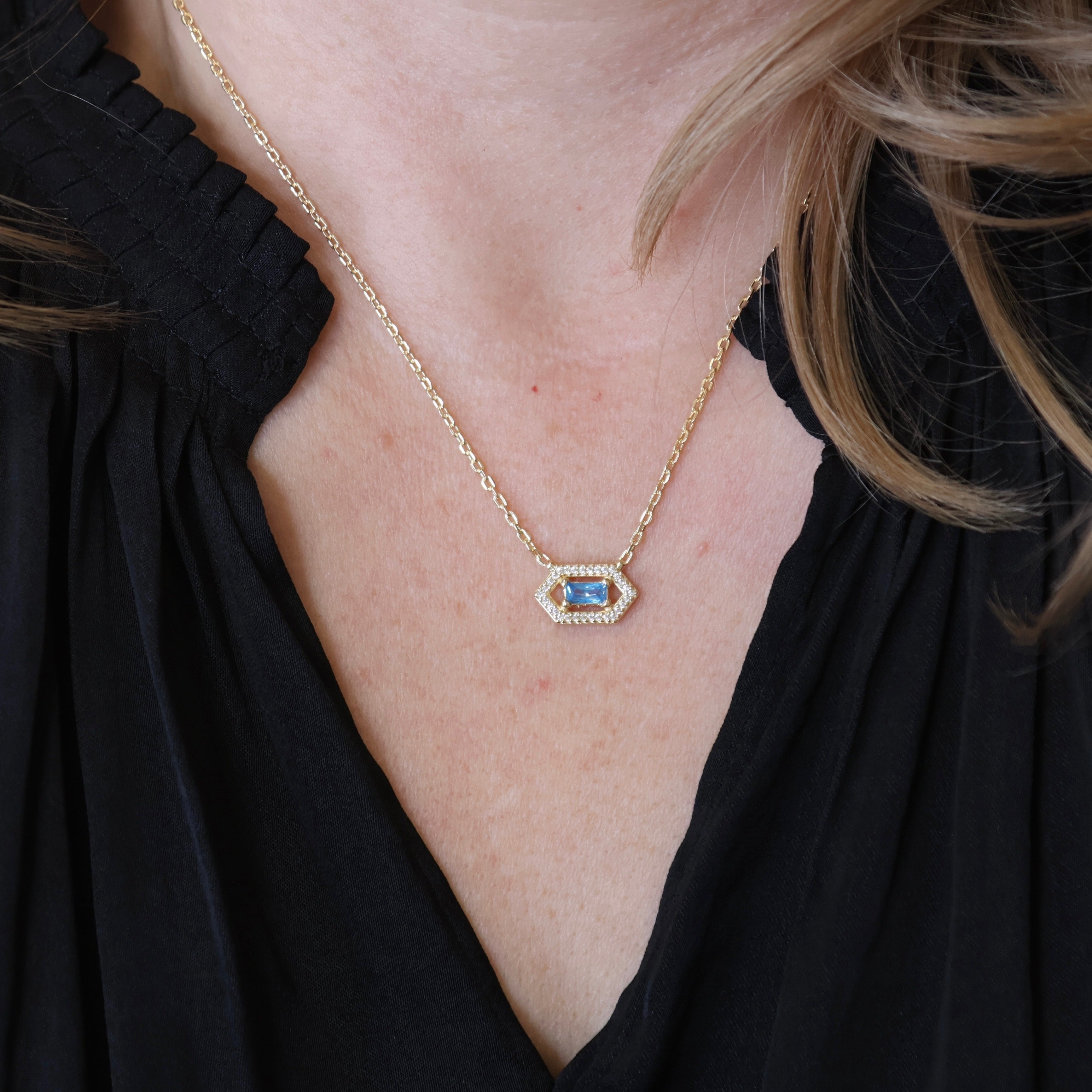 18K Gold Filled Birthstone Necklace - Dainty Baguette Pendant Jewelry for Women - Perfect Gift for Birthday, Anniversary & Mother's Day