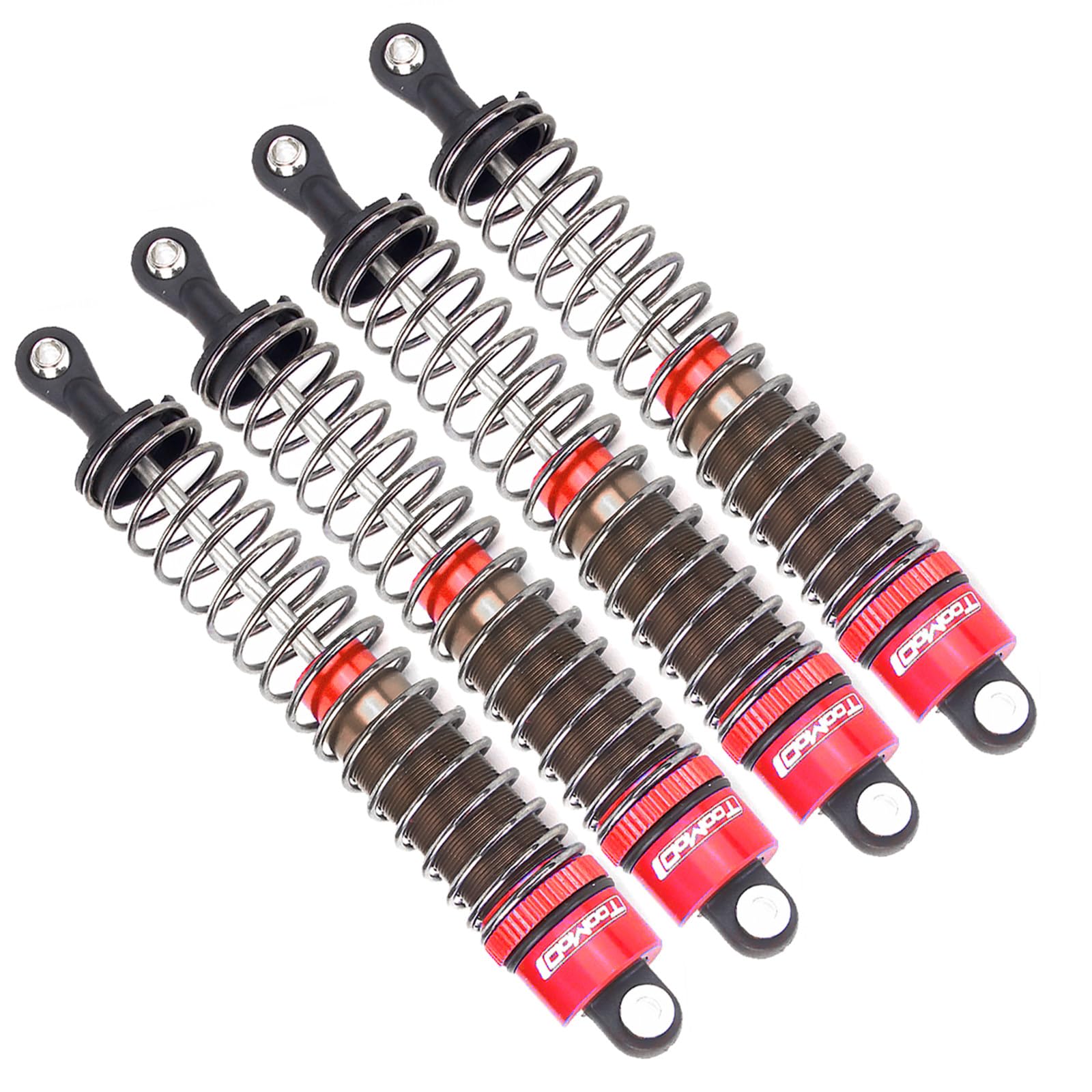 1/10 Scale 90mm RC Oil Filled Shock Absorbers Kit - Compatible with Tamiya Bullhead, SuperClod Buster, TRX4, Axial SCX10, D90 Crawler Trucks - Durable Off-Road Upgrade Parts (Red) - Perfect for Rock Crawling, Trail Driving & RC Car Performance Enhancement