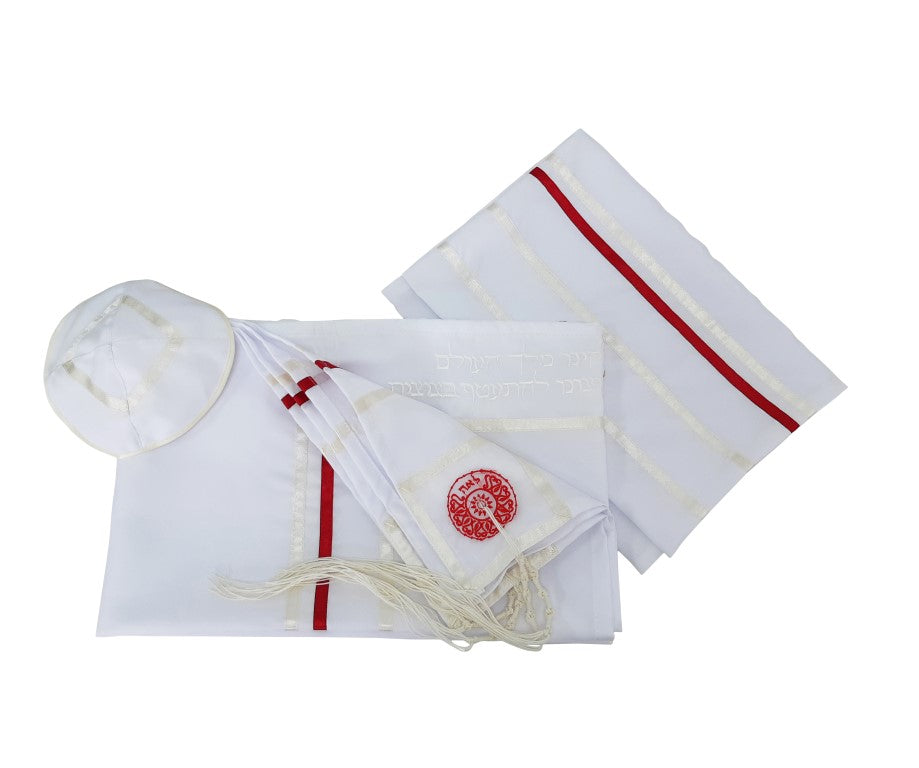 Red Four Mothers Tallit for Women – Elegant Bat Mitzvah Prayer Shawl | Perfect for Synagogue, Jewish Ceremonies & Special Occasions