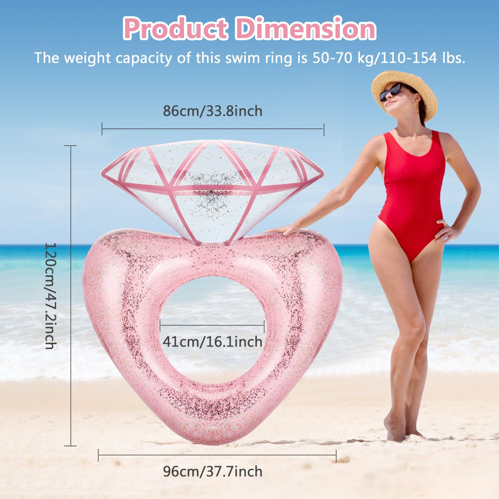 MoKo Inflatable Pool Floats for Adults - Heart Shaped Swim Ring, Summer Swimming Tube, Bachelorette Party Decorations, Beach Wedding Pool Toys, Water Fun Swimming Circle for Pool Party, Girls Day Out