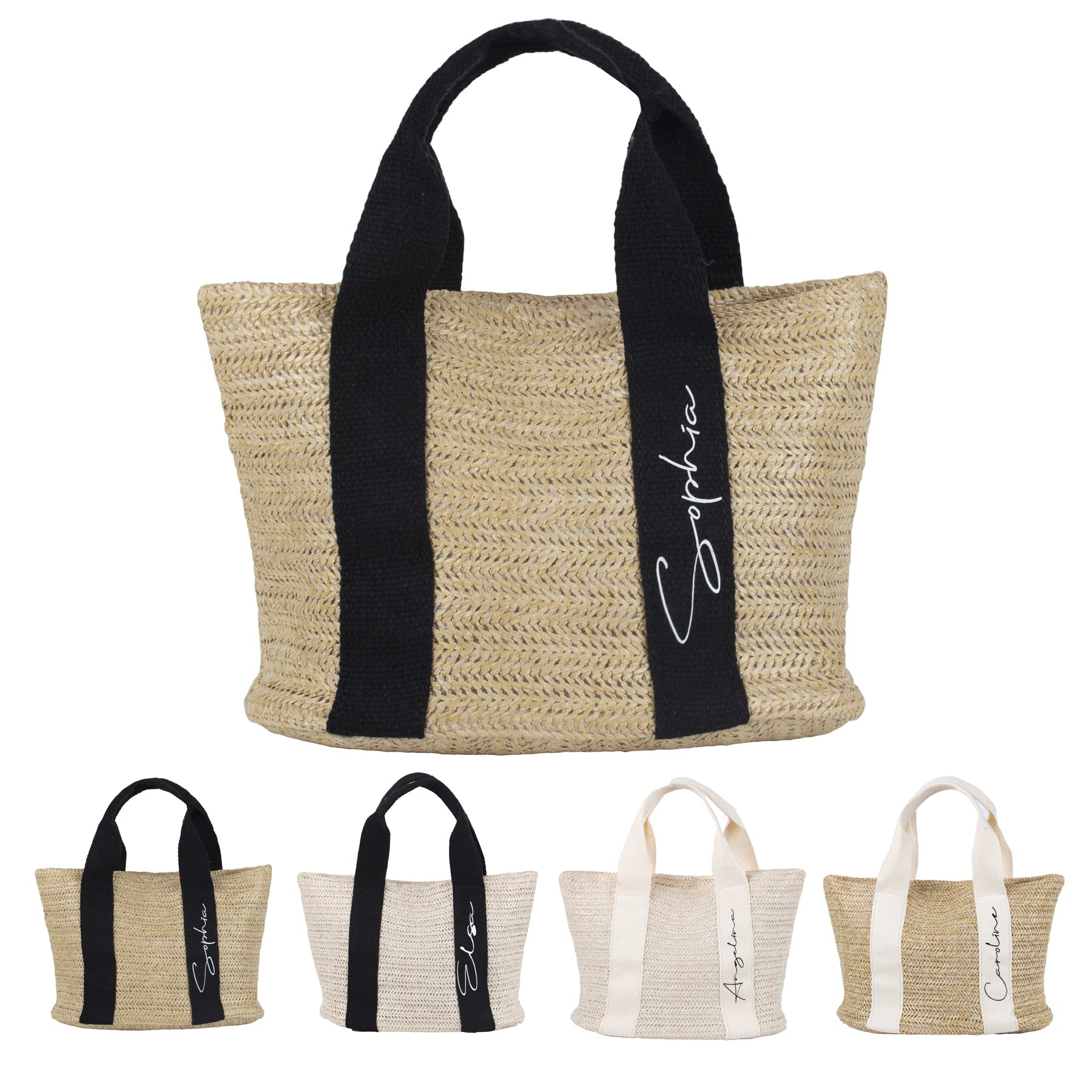 Women's Summer Straw Beach Tote Bag - Lightweight & Spacious for Vacation, Travel, Shopping | Perfect for Beach Outings, Picnics & Casual Day Trips (Khaki, Black)