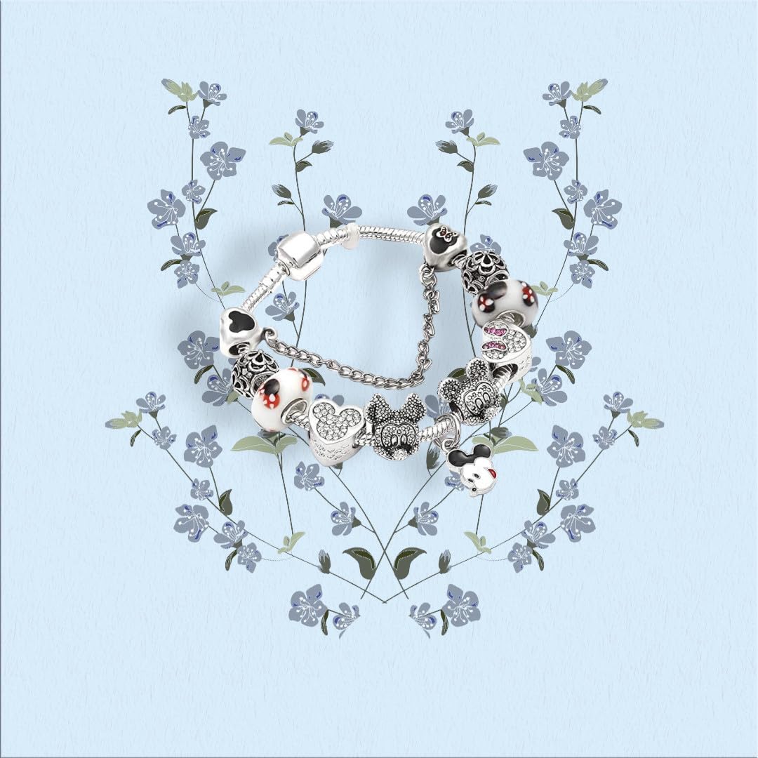 Cute Cartoon Mouse Theme Silver Charm Bracelet for Women - Perfect Gift for Birthday, Christmas & Everyday Wear