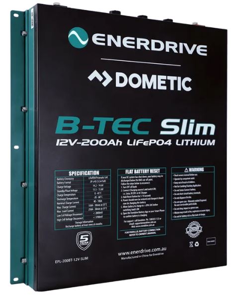 Enerdrive B-TEC 200Ah 12V LiFePO4 Slim Metal Case Deep Cycle Battery - Perfect for RVs, Boats, Solar Systems & Off-Grid Power Storage