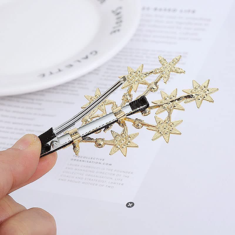 LIVECOOL Designer Alligator Hair Clips - Golden Star Barrettes with Side Stones (2-Pack) | Elegant Hair Accessories for Women & Girls | Perfect for Weddings, Parties & Everyday Wear