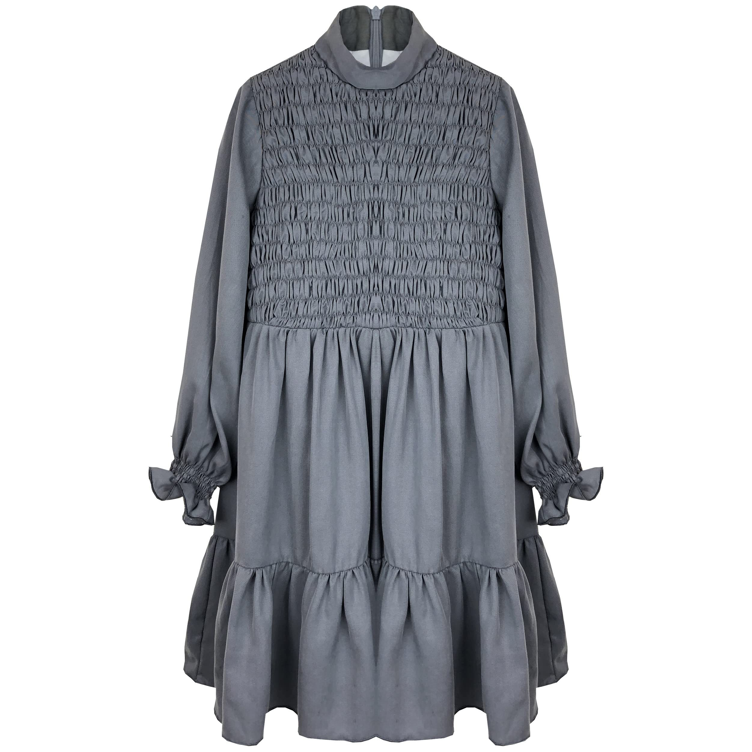 Girl's Margarita Smocked Grey Dress - Stylish & Comfortable Outfit for Parties, Playdates & Special Occasions