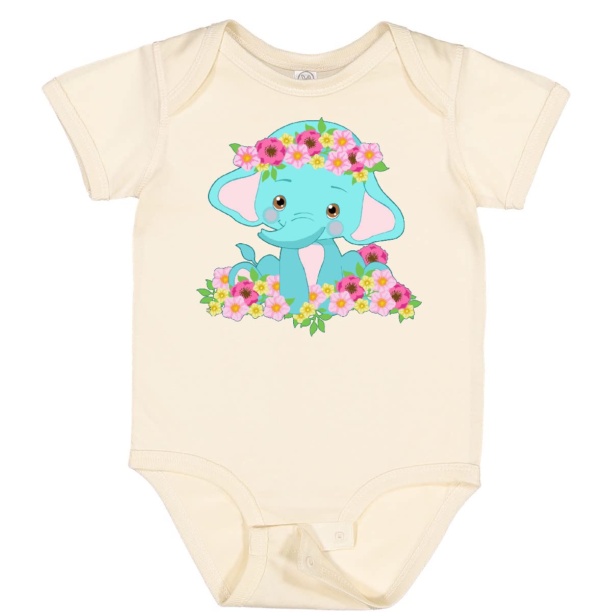 Inktastic Cute Baby Elephant with Flowers Baby Bodysuit - Soft Cotton Onesie for Newborns & Infants - Perfect for Baby Showers, Birthdays & Family Photos