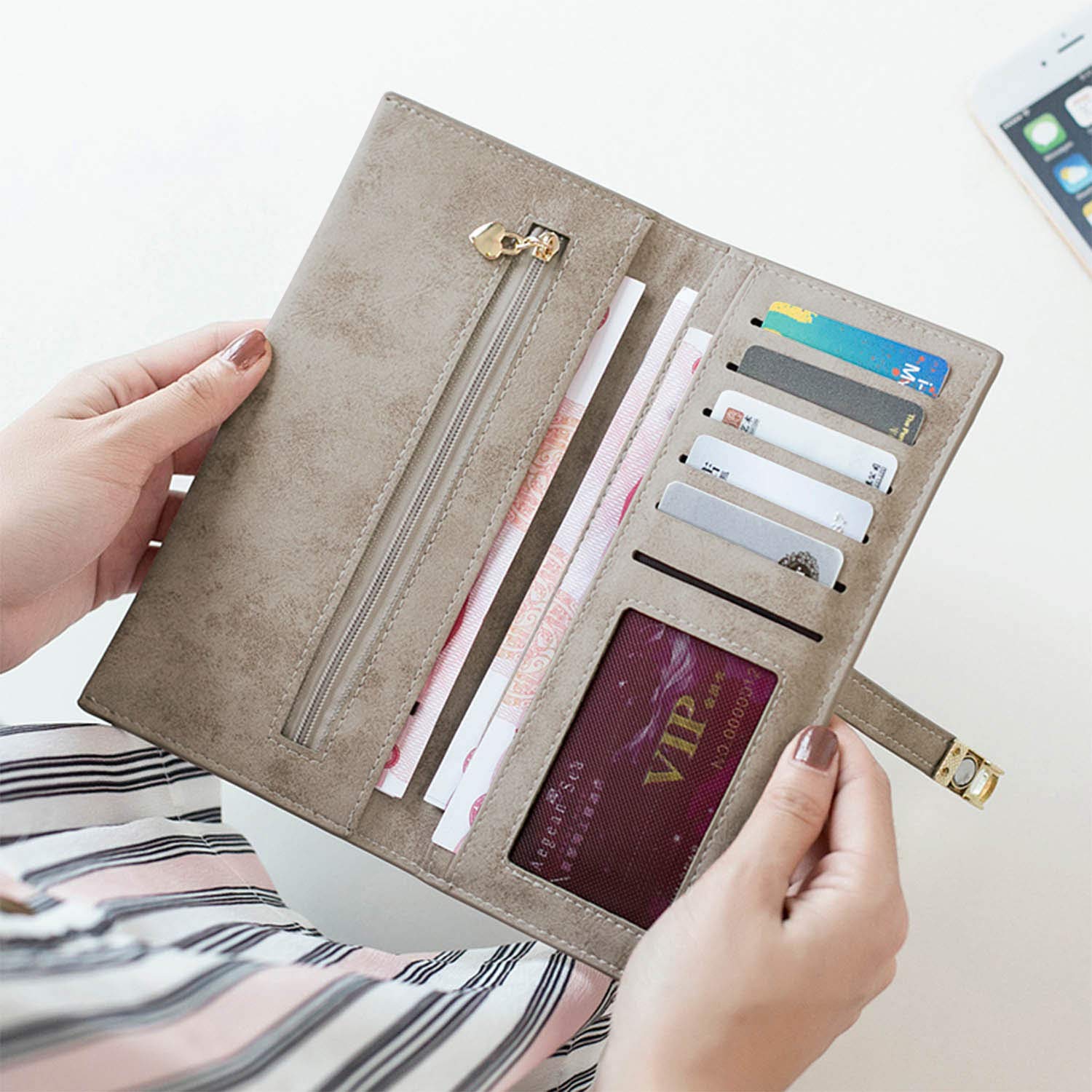 Slim RFID Leather Wallet for Women - Ultra Thin Bifold Billfold with Magnetic Closure, Large Card Holder & Coin Pocket (Grey) | Perfect for Everyday Use, Travel, and Minimalist Lifestyle