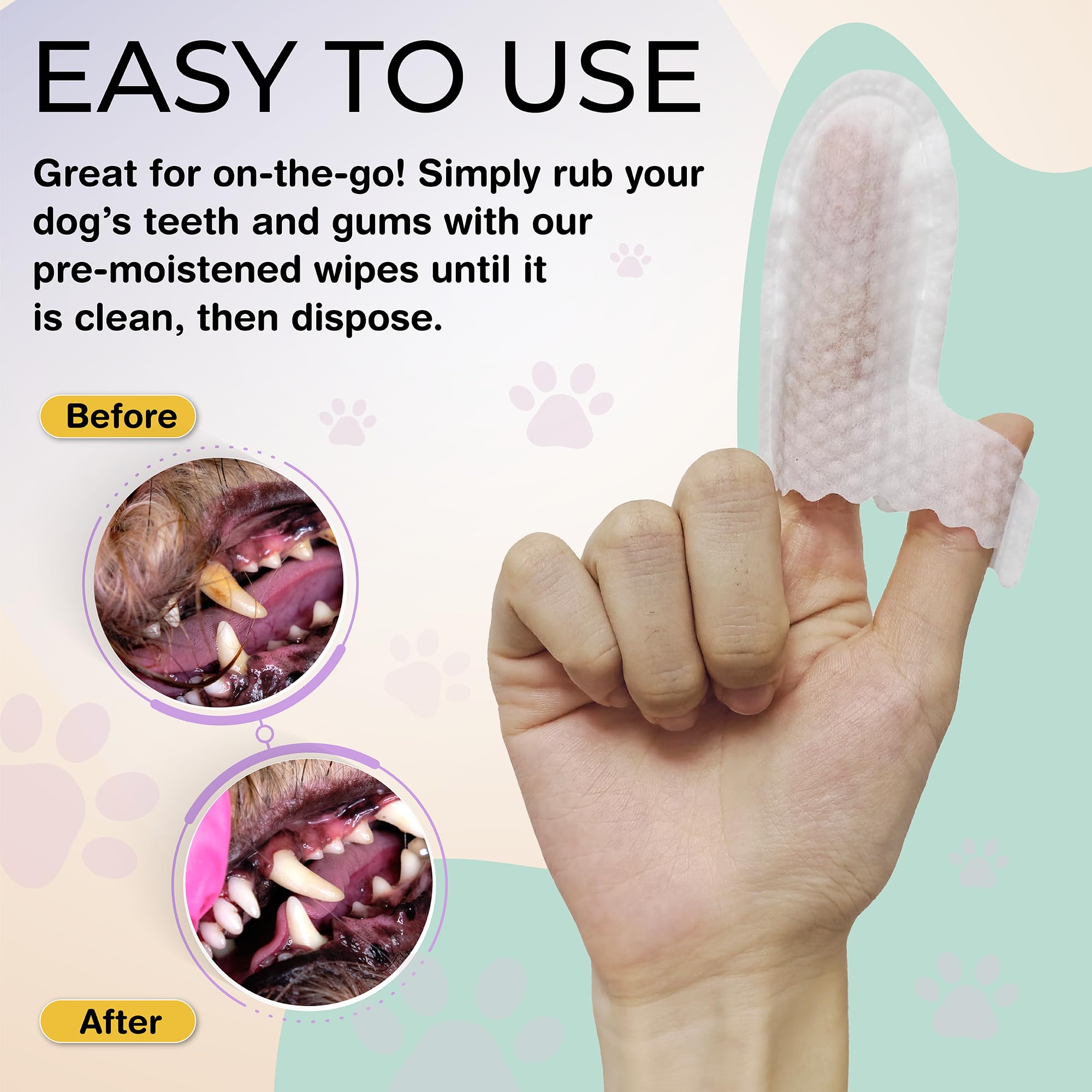 40 Dog Teeth Cleaning Wipes - Mint Flavored Dental Wipes for Dogs - Fresh Breath & Plaque Control - Gentle Teeth Cleaning for Small & Large Dogs - Perfect for Daily Oral Care & Travel Use