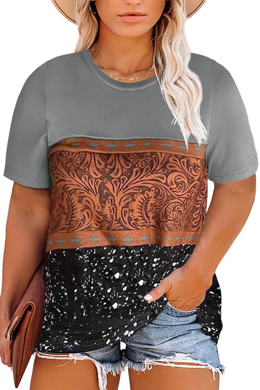 Wkior Plus Size Women's Short Sleeve Loose Casual T-Shirts & Tunics - Comfortable Basic Tops for Everyday Wear, Work & Weekend Outfits